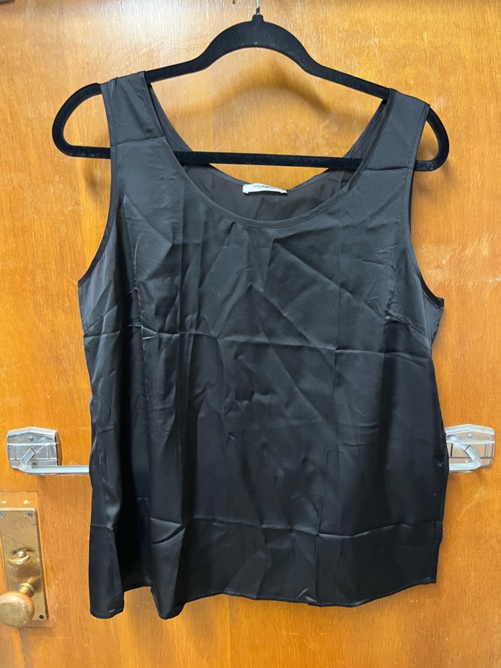 Black Satin Sleeveless Tank Top